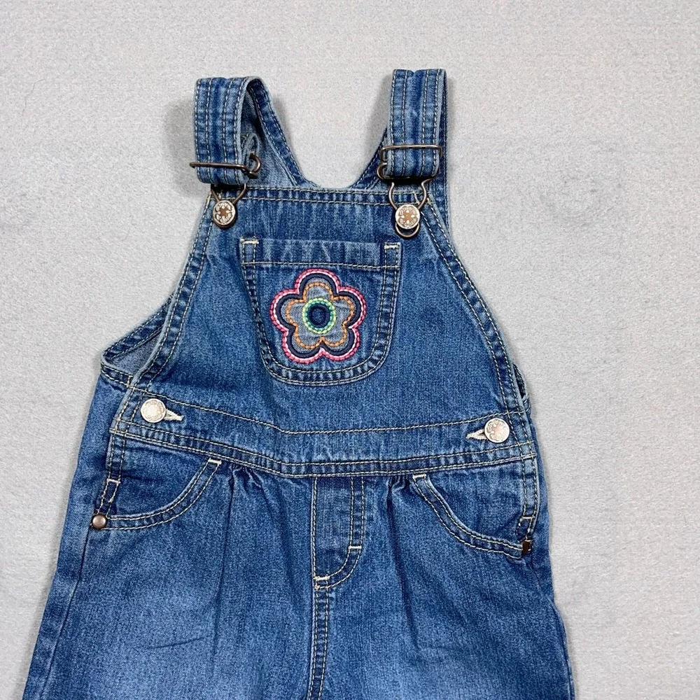 OshKosh Overalls Girl 18 Months Vintage Flower Denim Medium Wash Blue Retro 90s